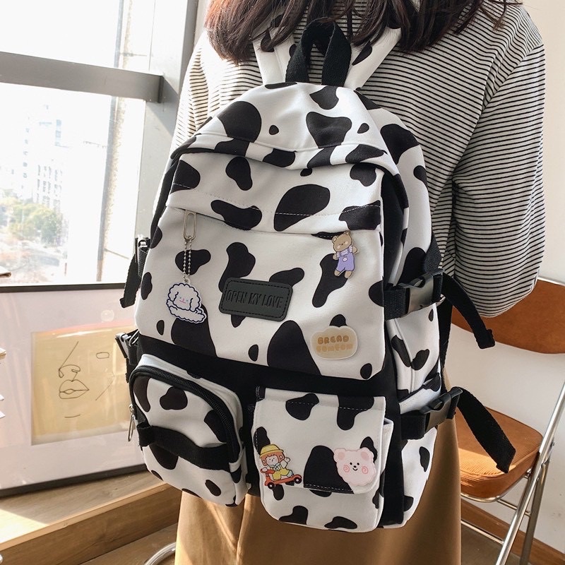 (⚡️TẶNG KÈM STICKER) Balo bò sữa đi học đi chơi siêu nhiều ngăn trẻ trung cá tính - SIÊU HOT 2021