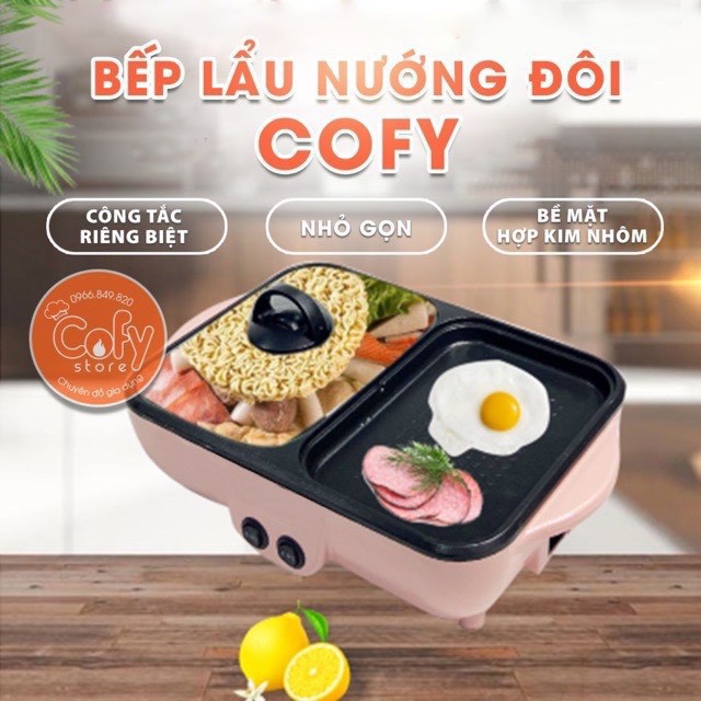 Nồi Lẩu Kiêm Nướng 🥘 2in1 Mini Hàn Quốc🥘 Bếp Lẩu Nướng Đa Năng Cao Cấp Bảo Hành 12 Tháng