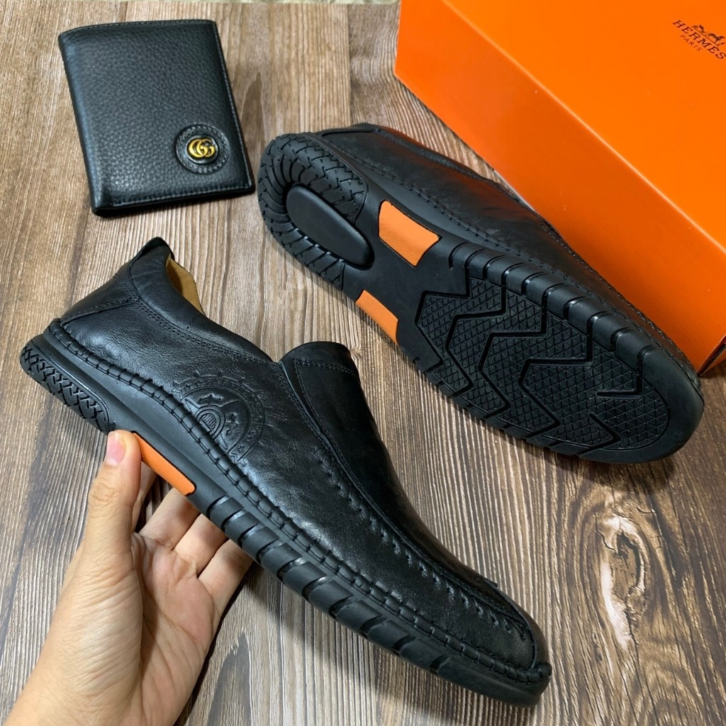 Giày Da Bò - Giày Lười Nam Cao Cấp Màu Đen Đế Cao Su Có Khâu Đế Kiểu Dáng Hàn Quốc(Bảo Hành Da 12 Tháng) | BigBuy360 - bigbuy360.vn