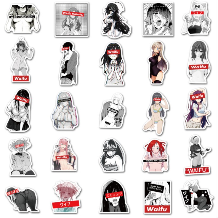 Combo Sticker WAIFU SEXY ANIME nhựa PVC không thấm nước, dán nón bảo hiểm, laptop, điện thoại, Vali, xe