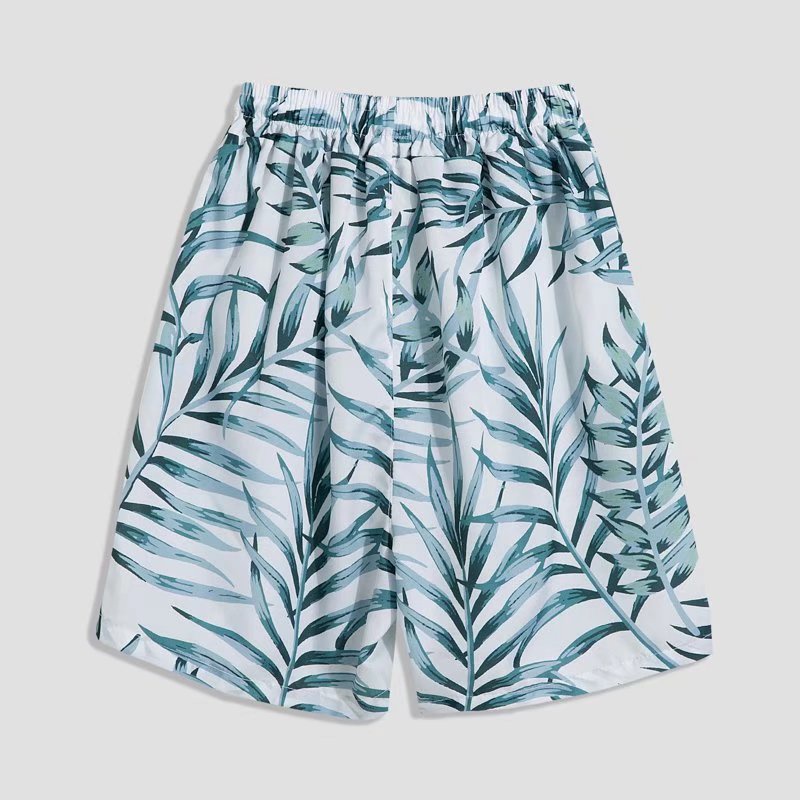 Áo Sơ Mi Ngắn Tay In Họa Tiết Lá Cây + Quần short Dáng Rộng Thoáng Khí Thời Trang Mùa Hè Phong Cách Hàn Quốc Cho Nam