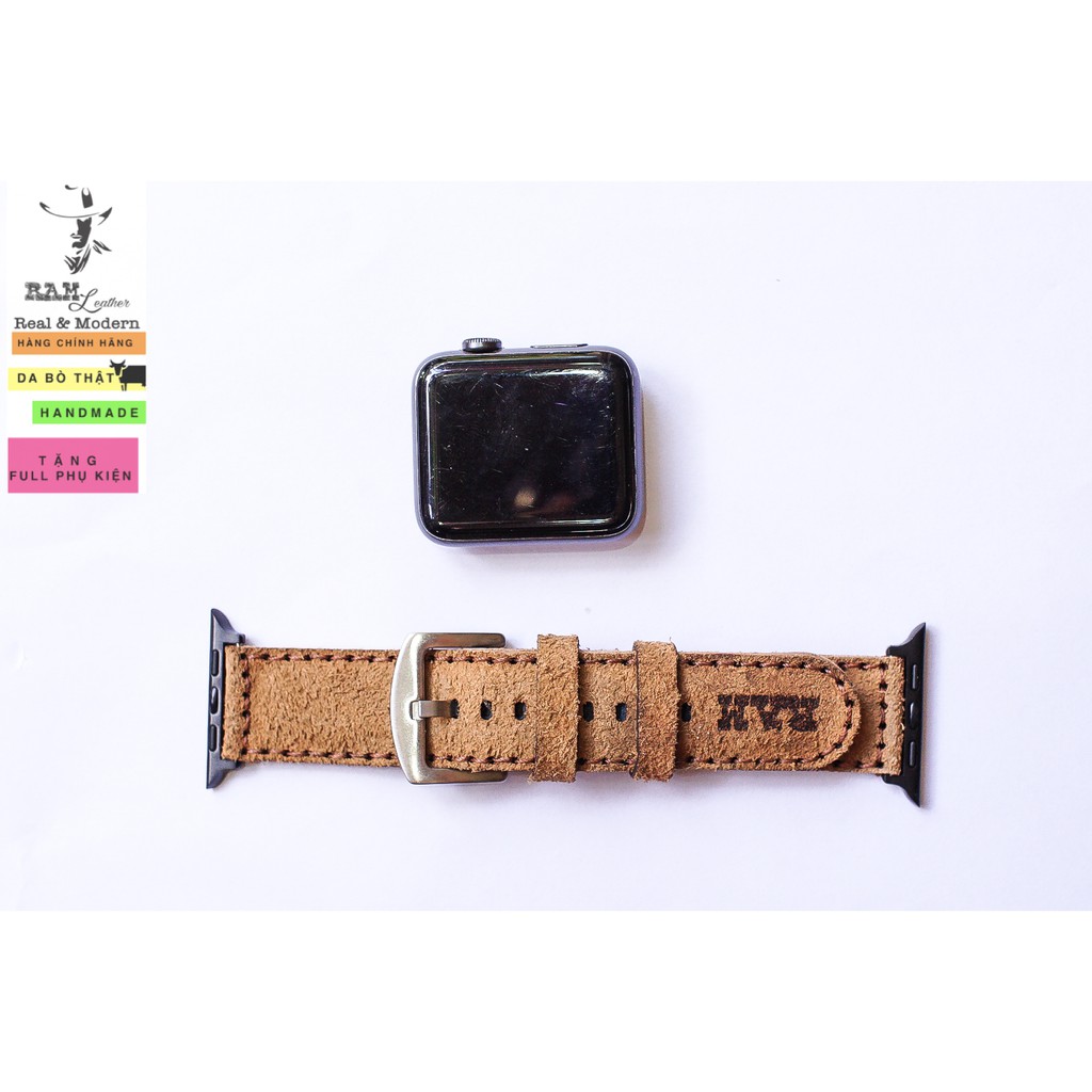 Dây apple watch da bò lộn vàng lúa chín RAM Leather Bauhaus bền chắc