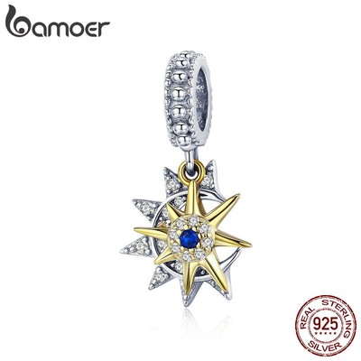Mặt trang sức BAMOER SCC1135 bằng bạc 925 họa tiết mặt trăng và mặt trời đính zircon giả