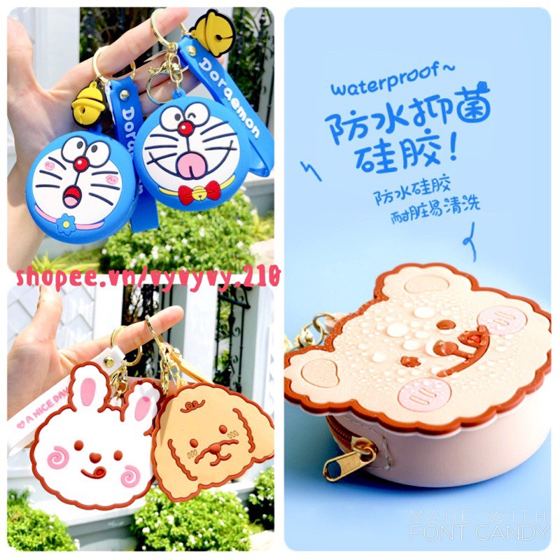 Móc Khoá  Silicon Hình Doraemon, Gấu, Thỏ Và Cún Cực Dễ Thương, Đáng Yêu Đựng Tai Nghe Không Thấm Nước