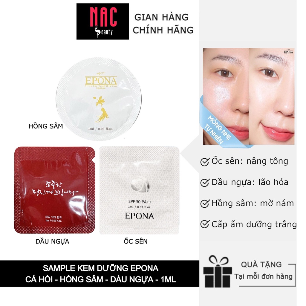 [Sample 1ml] Mẫu dùng thử Kem Dưỡng Trắng Nâng Tone Epona Premium Snail Tone Up Cream SPF 30 PA++ 1ml