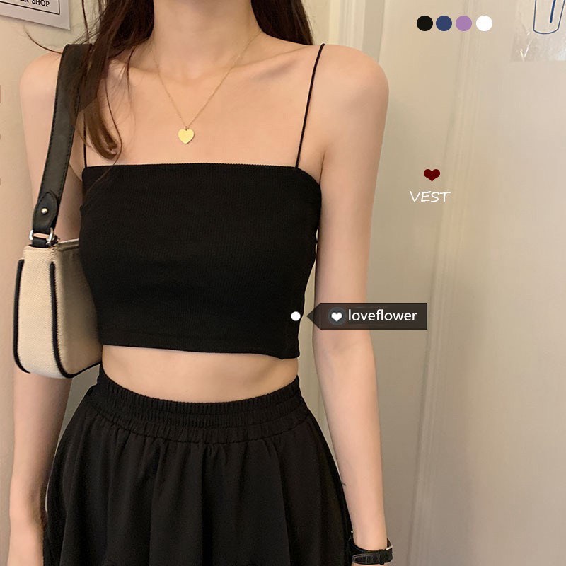 Áo 2 dây sợi bún thun đẹp 100% cotton đen trắng , áo croptop ôm mặc trong siêu mát freesize tôn dáng dễ phối đ