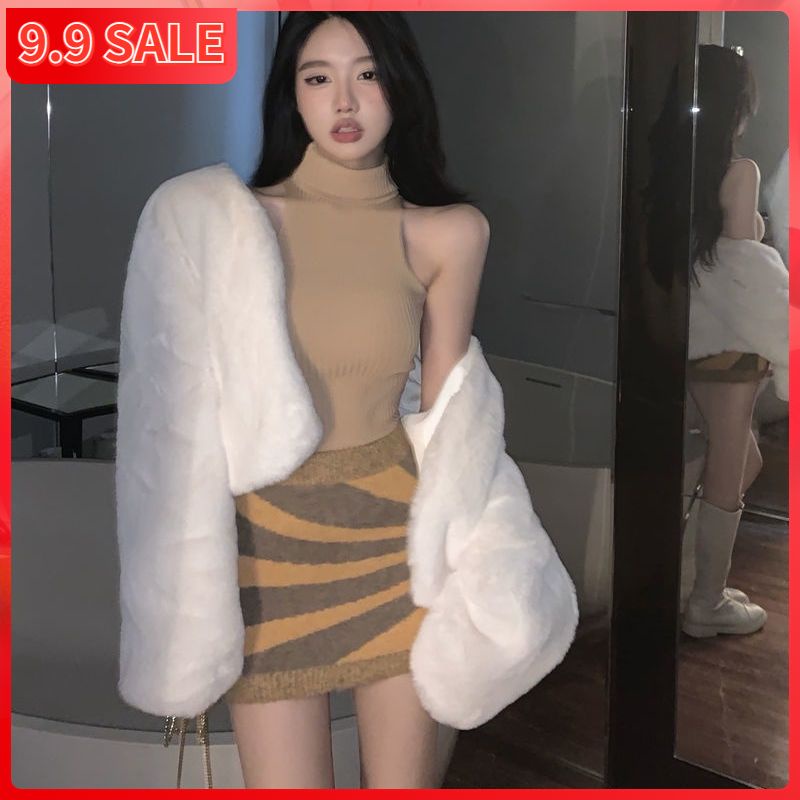 Bộ váy cotton/ Áo khoác phối lông dày tay dài thời trang thu đông 2022 cho nữ (có bán lẻ)