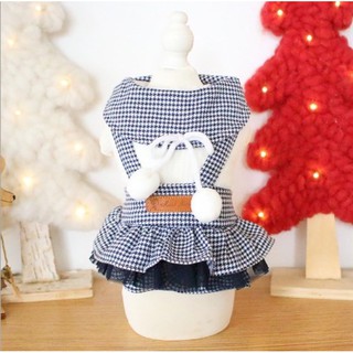 GX771 váy kẻ caro trắng đen đính quả bông