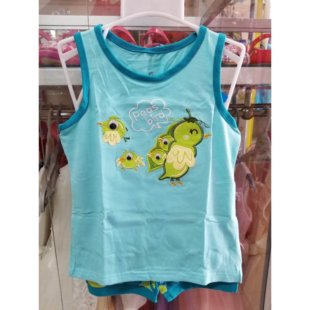 Bộ thun mùa hè thêu Chim sâu cho bé trai và gái