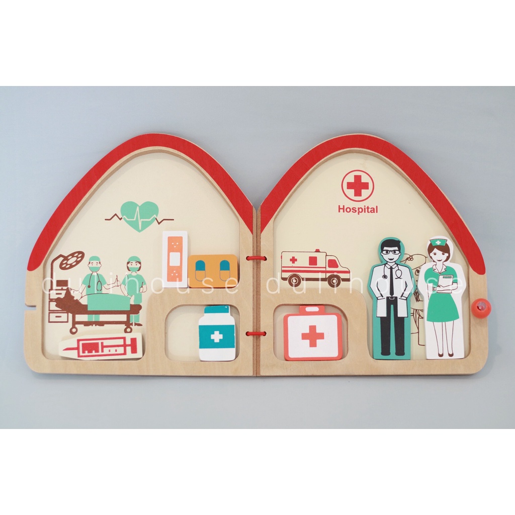 Đồ chơi gỗ bé tập làm BS, giúp bé nhận biết các dụng cụ, phát triển trí tưởng tượng phong phú