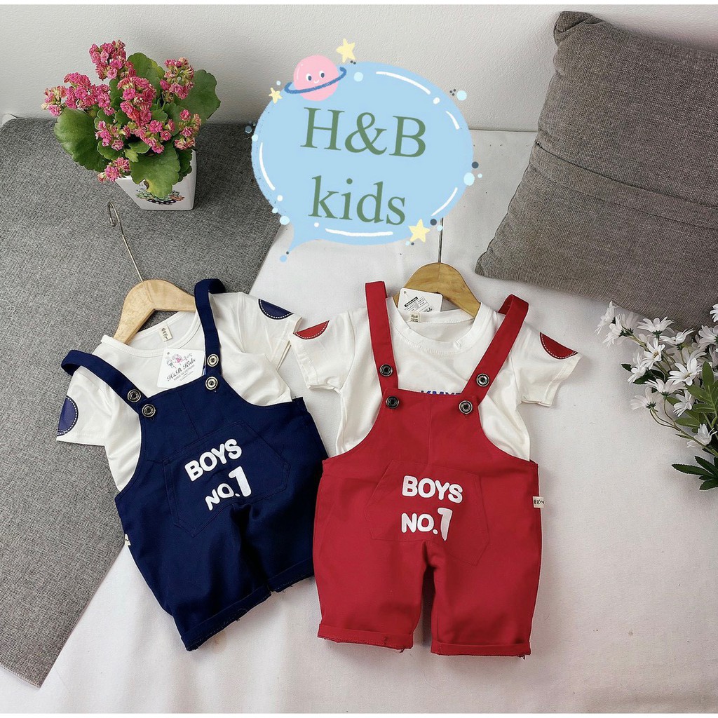 Yếm kaki boys no.1 kèm áo thun cotton sành điệu cho bé