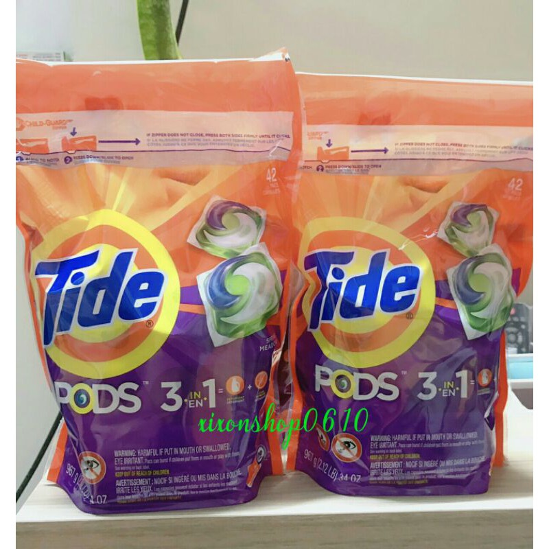 Viên giặt quần áo 3in1 Tide Pods( 42 viên/1 bịch) của Mỹ