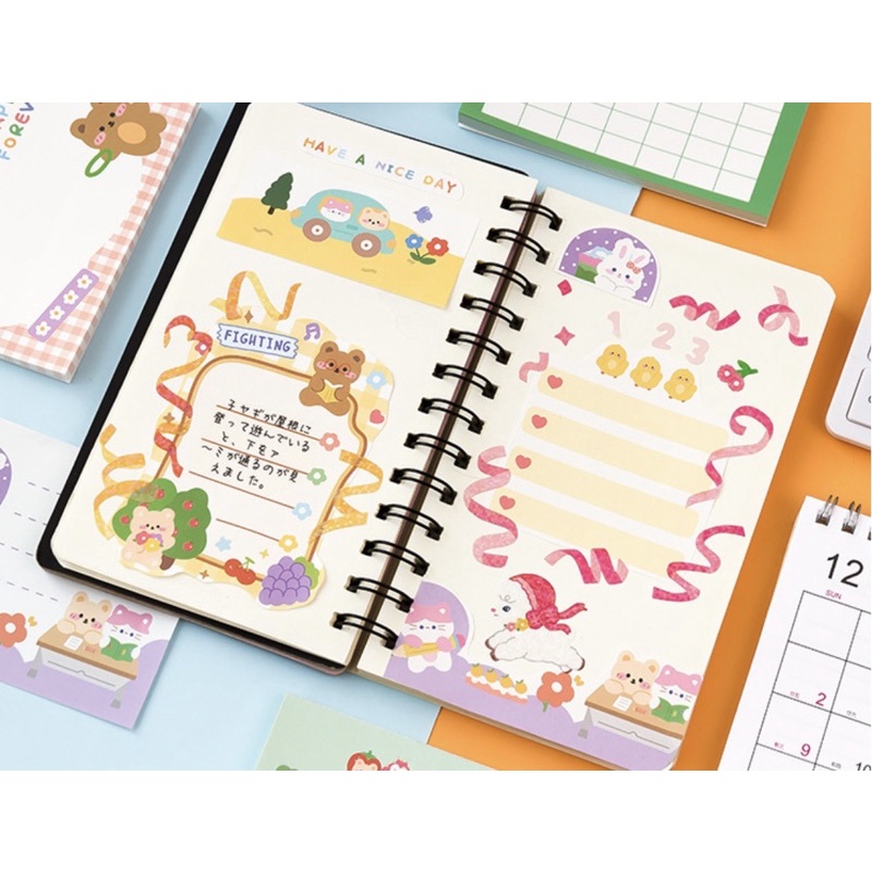 Giấy note cute/Giấy note 50 tờ ghi chú chủ đề gấu thỏ mèo dễ thương trang trí sổ bullet journal Hàn Quốc Tẻn Tẻn