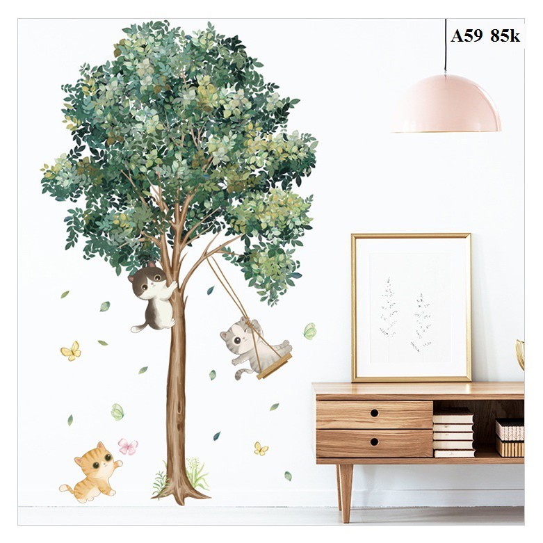 Decal dán tường cây xanh A59 phong cách Bắc Âu