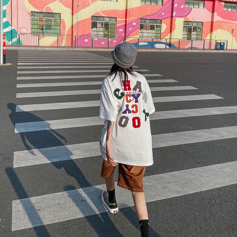 Áo Thun Tay Ngắn Cổ Tròn Dáng Rộng Thêu Họa Tiết Thời Trang Cho Nữ