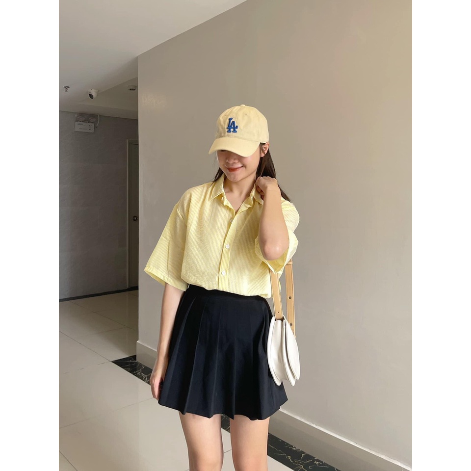 Áo sơ mi unisex nam nữ MIA, Áo sơ mi form rộng trắng bigsize đi học, tay ngắn chất xốp