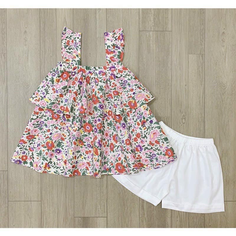 Đồ bộ bé gái Set áo cánh tiên hoa chun bèo ngực mix quần short trắng