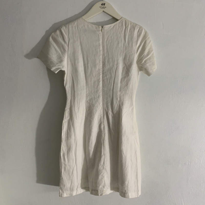 Thanh Lý - ĐẦM NGẮN LINEN TRẮNG NGẮN TAY NHÚN EO
