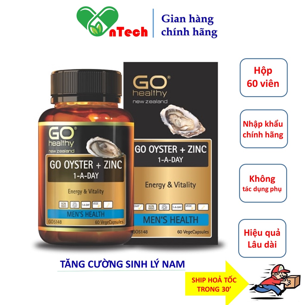 Tinh chất hàu Go Healthy OYSTER + ZINC Tăng cường sinh lý dứt điểm tình trạng Xuất tinh sớm rối loạn cương dương 60 viên