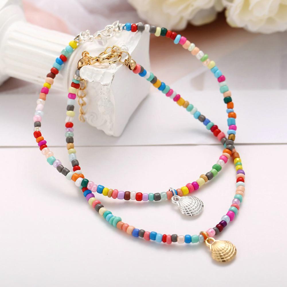 Lắc Chân Đính Vỏ Sò Nhiều Màu Phong Cách Bohemian Thời Trang Đi Biển Mùa Hè B2B1