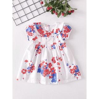 Đầm annie cổ sen viền bèo hoa trắng