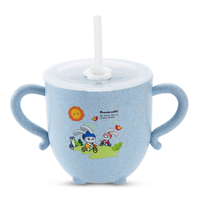 Bình Uống Nước INN Hoạt Hình Có Tay Cầm Và Nắp Đậy Và Ống Hút Cho Bé Sơ Sinh