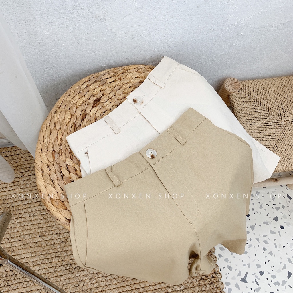 QUẦN SHORT NỮ chất vải kaki mềm lưng thun co giãn túi xéo bên dễ thương XONXEN SHOP size S M L mã 3306