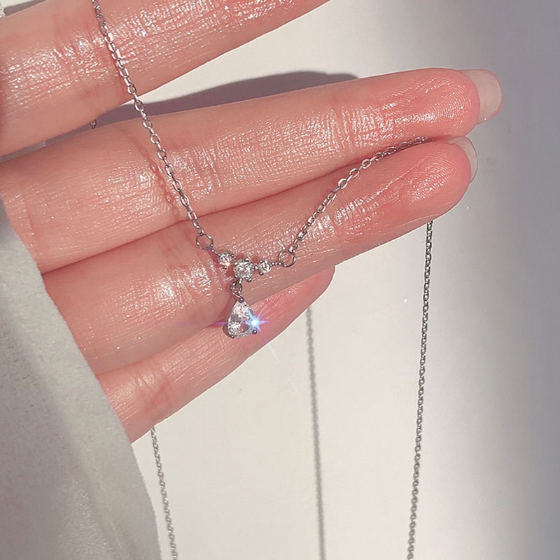 Vòng cổ Bạc Mặt Hình Giọt Nước Đính Đá Pha Lê Thời Trang Cho Nữ