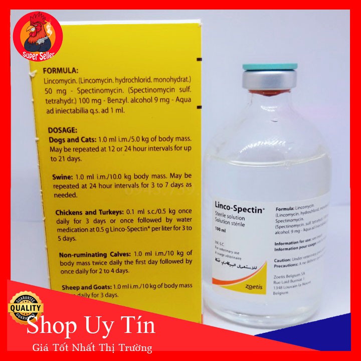 Linco Spectin 100ml-Hàng Nhập Khẩu Từ Mỹ Zoetis-Khò Khè Sỗ Mũi Chích Tang Gà Đá