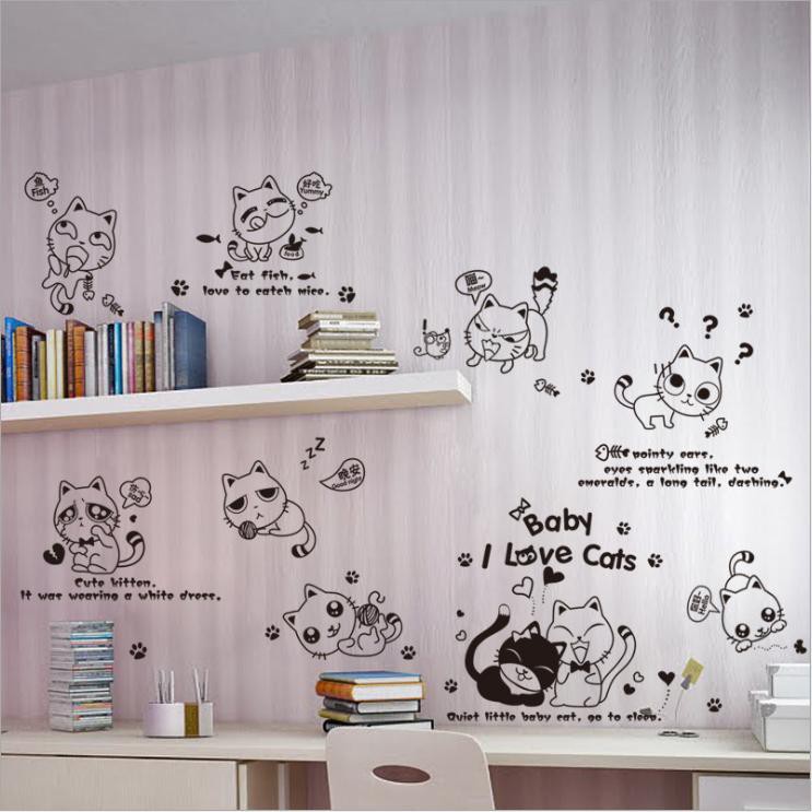 Decal dán trang trí tường 10 chú mèo dễ thương ngộ nghĩnh AmyShop DKN139