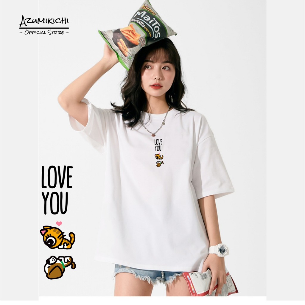 Áo thun tay lỡ bigsize Japanese Streetwear AZUMIKICHI, áo thun form rộng oversize LOVE YOU