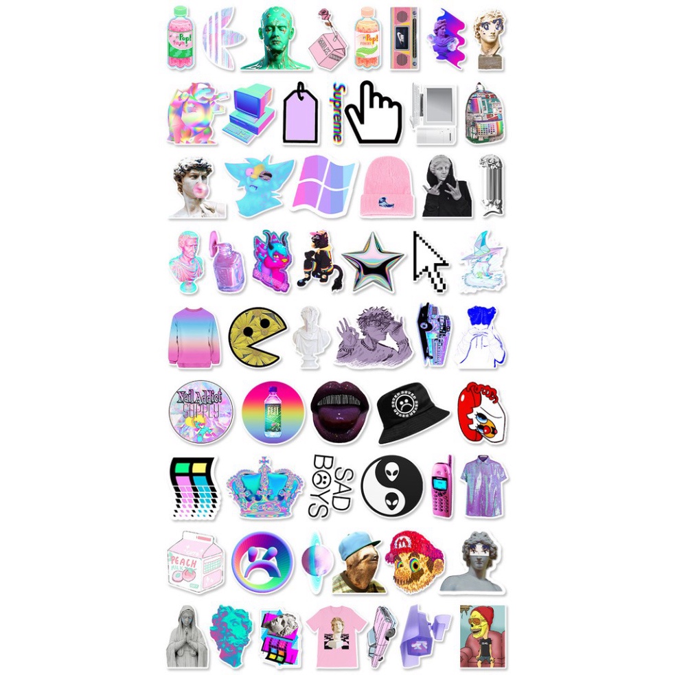 [Set 58 Cái] Sticker phong cách trìu tượng dán trang trí mũ bảo hiểm, vali, máy tính laptop - MP.030