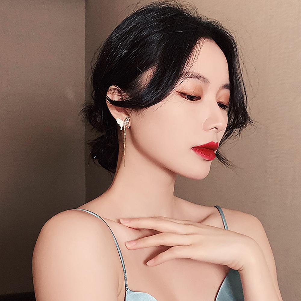 MXGOODS Bông Tai Dáng Dài Hình Bướm Đính Đá Thời Trang Cho Nữ