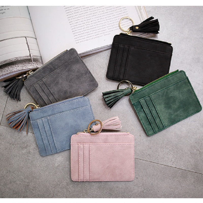 Ví mini đính núm tua đựng thẻ/ tiền xu/ tiền mặt xinh xắn dành cho nữ | BigBuy360 - bigbuy360.vn