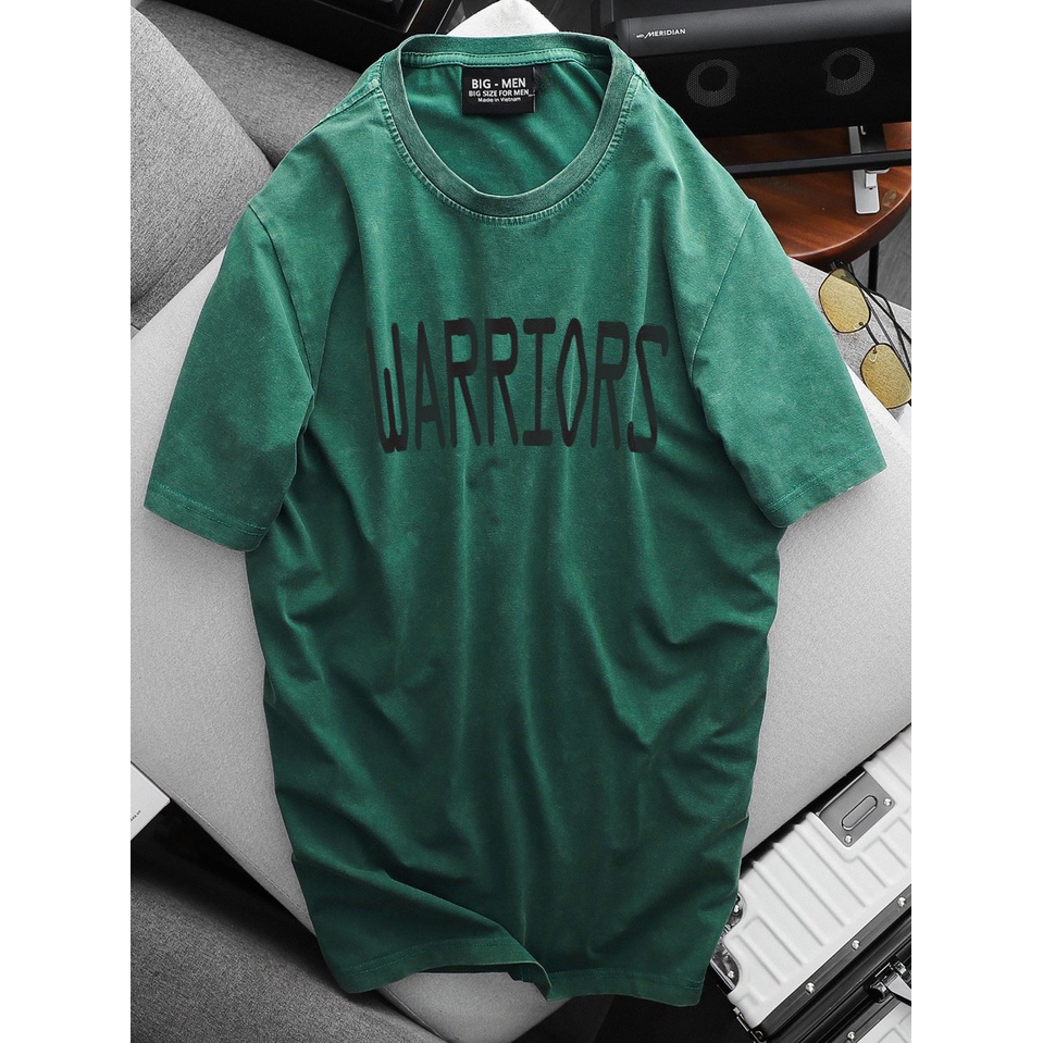 [bigsize] Áo thun wash xanh rêu in chữ thời trang sz 75-90kg