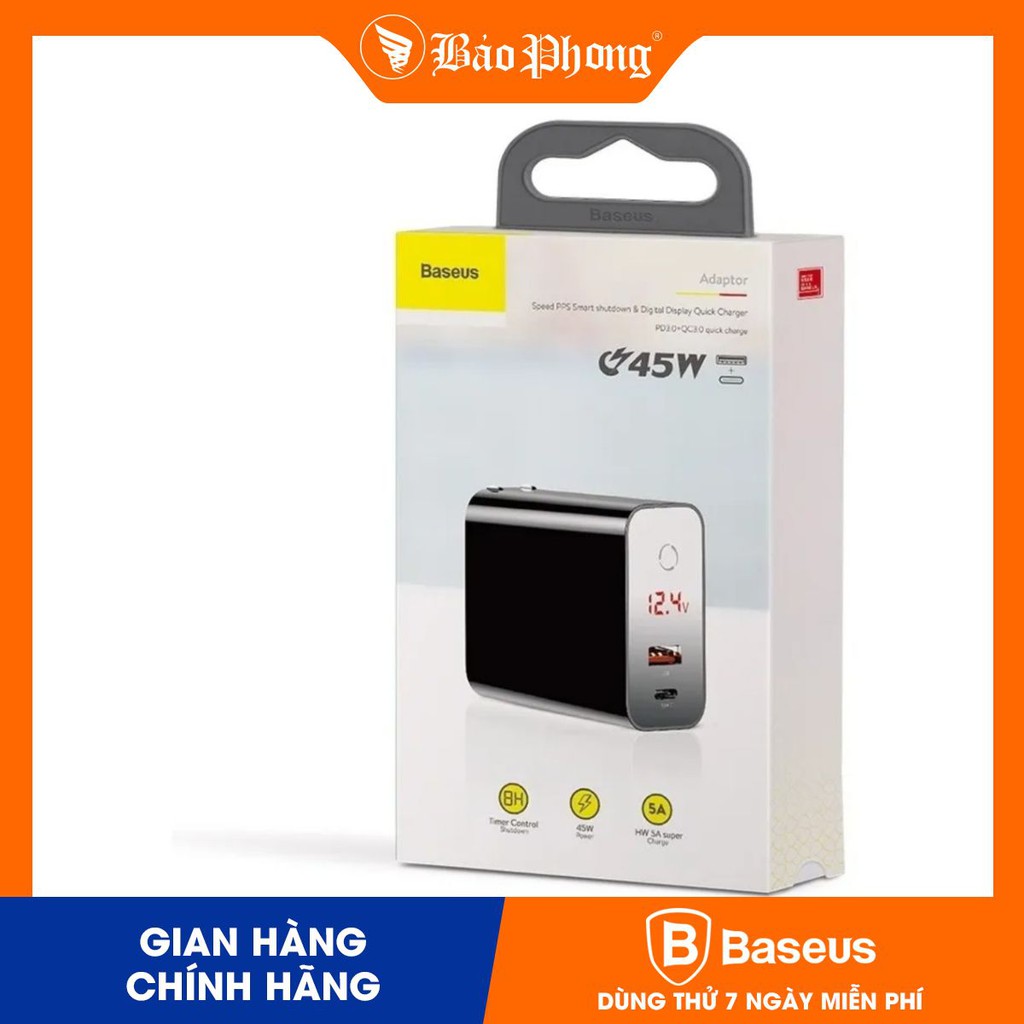 Củ sạc nhanh 45W PD BASEUS 2 cổng USB-C +A Speed PPS smart shutdown&amp;Digital Display touch C+U CN CCFSCH907-01/02