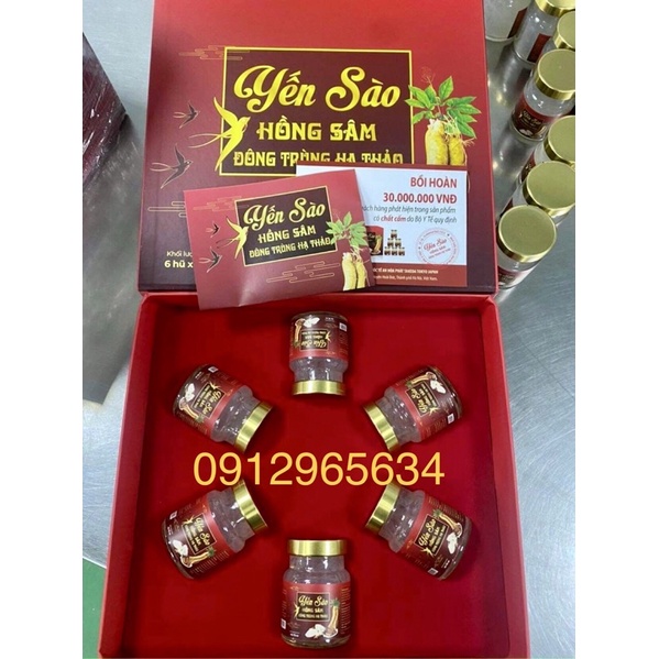 Yến sào Hồng sâm Đông Trùng Hạ Thảo, Yến sào 36% Hồng Sâm bồi dưỡng sức khoẻ, giúp đẹp da, ăn ngủ ngon 6 lọ chính hãng