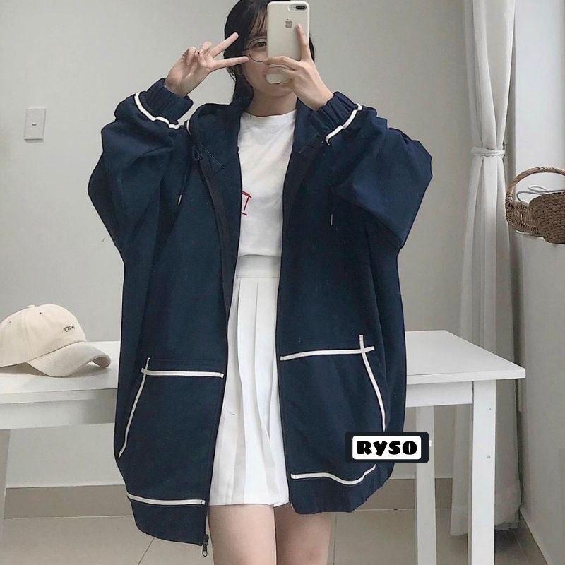Áo khoác hoodie form rộng chạy viền tay phồng khóa kéo chất nỉ bông dày dặn cao cấp jacket mũ 2 lớp | BigBuy360 - bigbuy360.vn