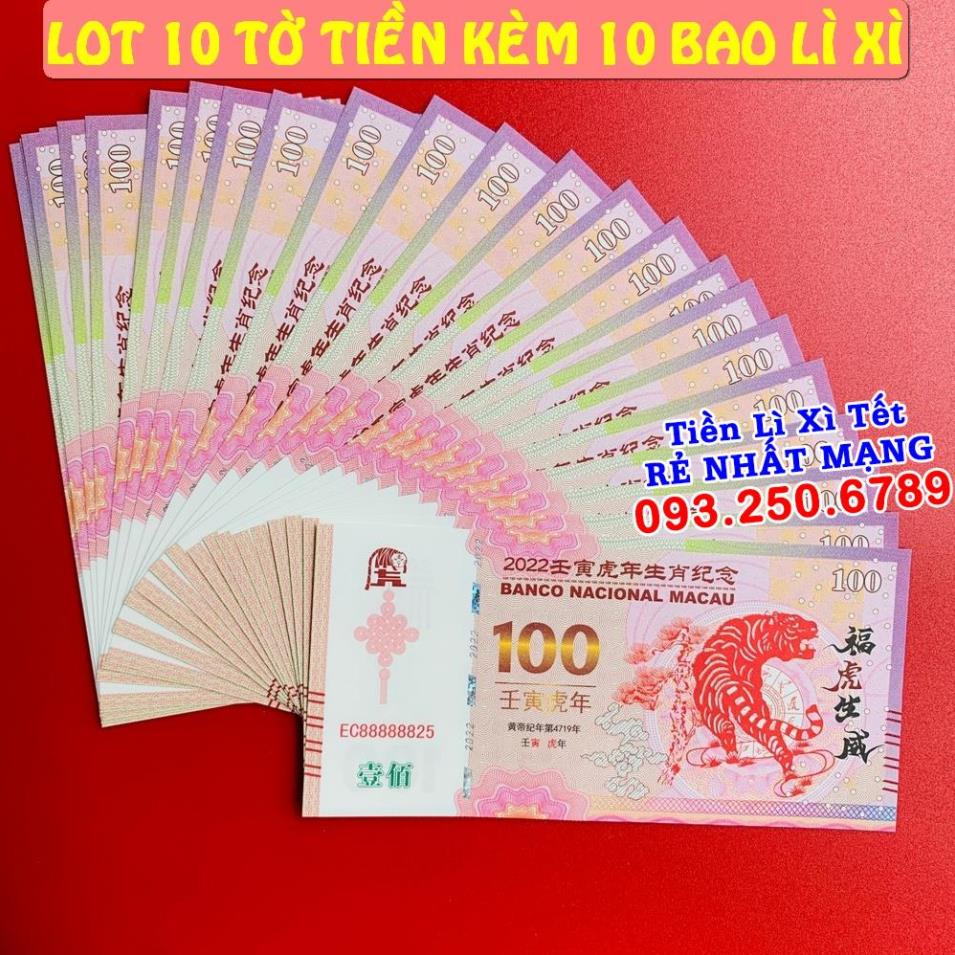 ⭐ FREE SHIP⭐ Combo 10 Tờ Tiền con Hổ 100 Macao lưu niệm, tặng bao lì xì tết Nhâm Dần, Quà Tết 2022