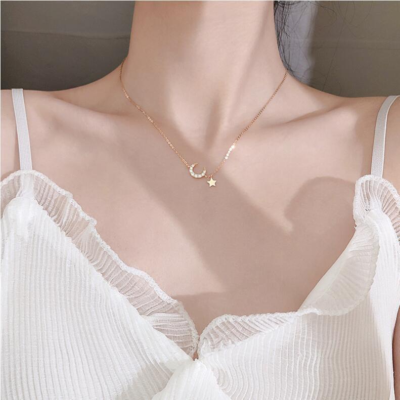 Dây chuyền mặt trăng đính đá ngôi sao vòng cổ nữ