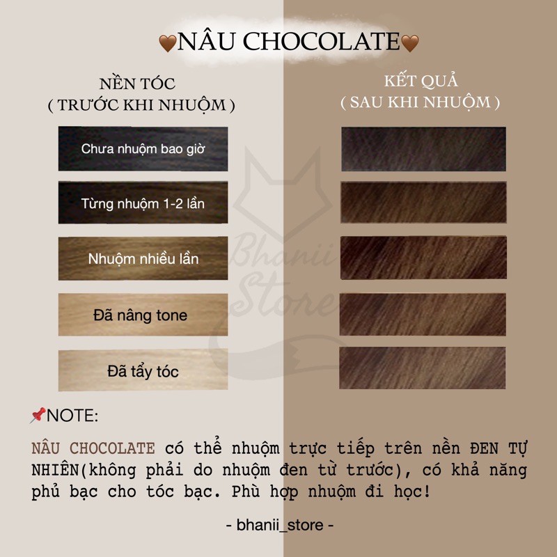 Thuốc nhuộm tóc Nâu Chocolate KHÔNG TẨY bhanii store