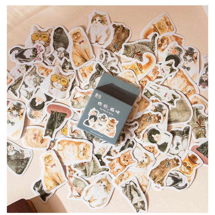 Set 46 Miếng Dán Hình Mèo Hoạt Hình Sáng Tạo Trang Trí Sổ Tay