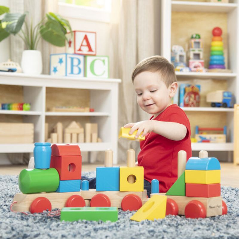 Đồ chơi gỗ : Tàu hỏa lắp ráp sơn màu xếp hình khối hàng Việt Nam xuất khẩu