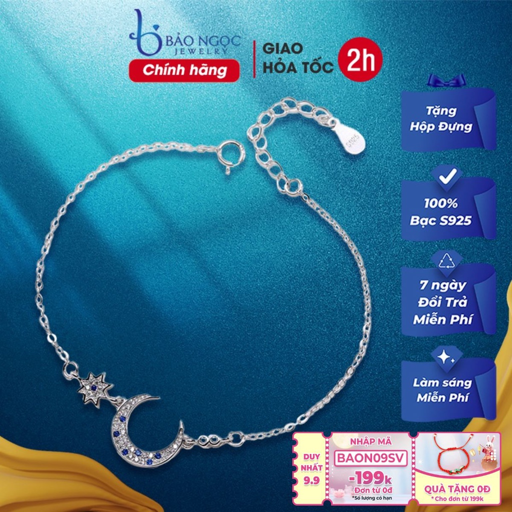 Lắc Tay Bạc Nữ Vầng Trăng Khuyết Bạc S925 Đính Đá Xanh L2560 - Bảo Ngọc Jewelry