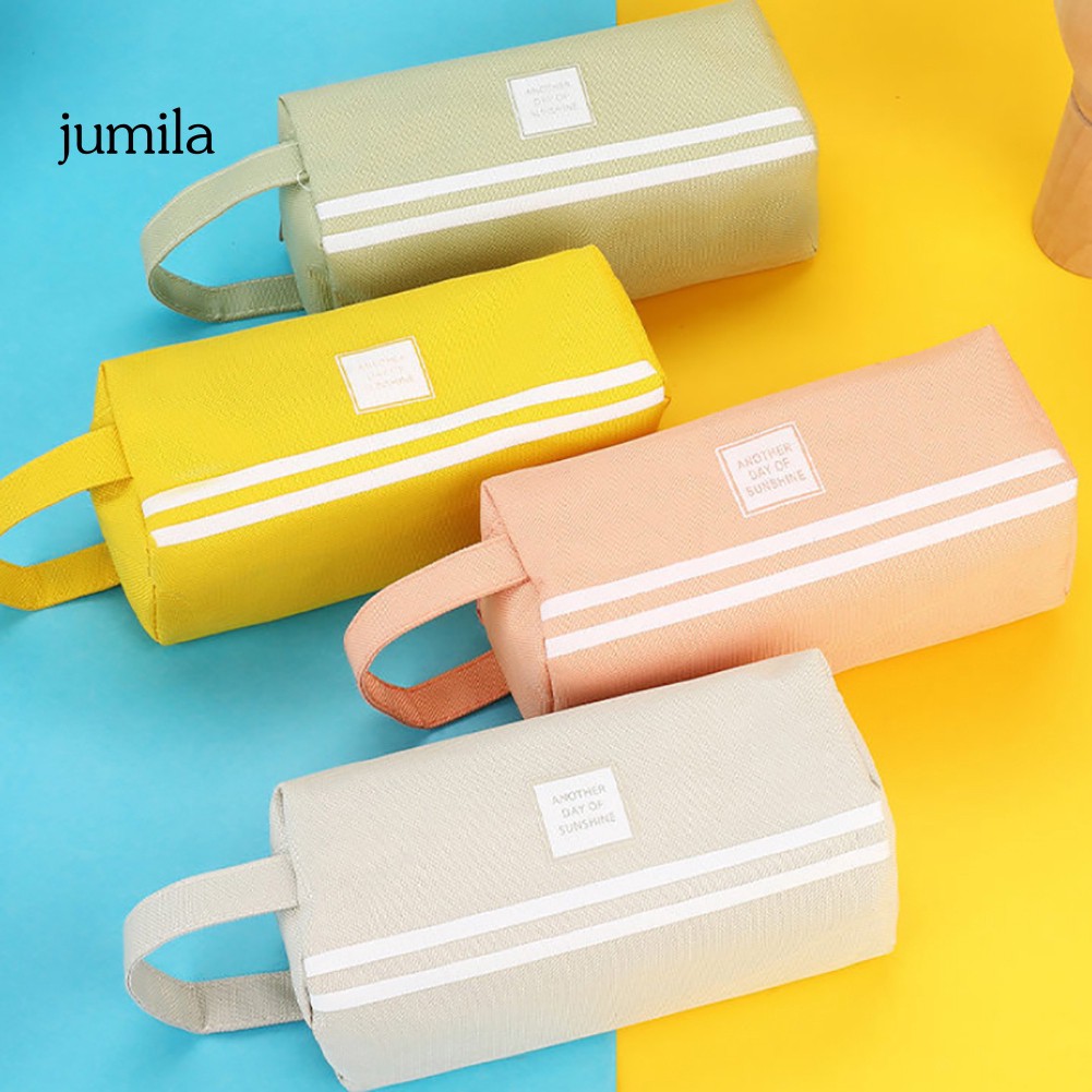 Túi vải canvas đựng bút phối dây kéo 2 ngăn thiết kế tiện lợi