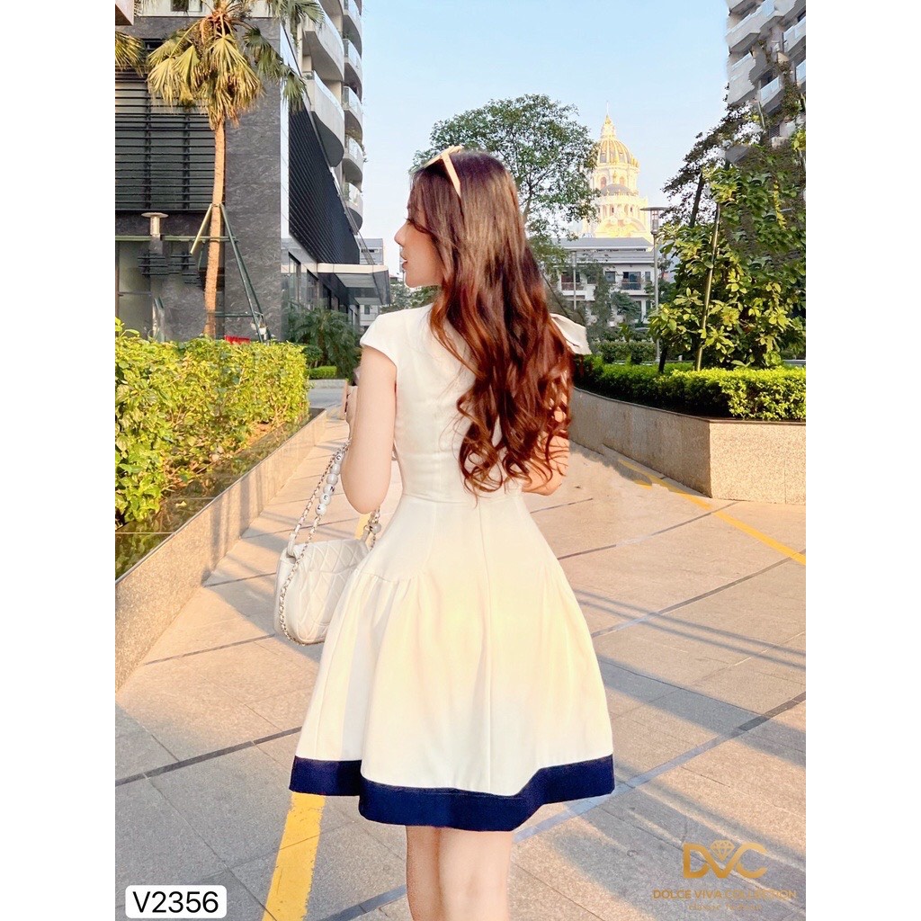 Váy trắng xòe viền xanh V2356 - LAMY87 | BigBuy360 - bigbuy360.vn