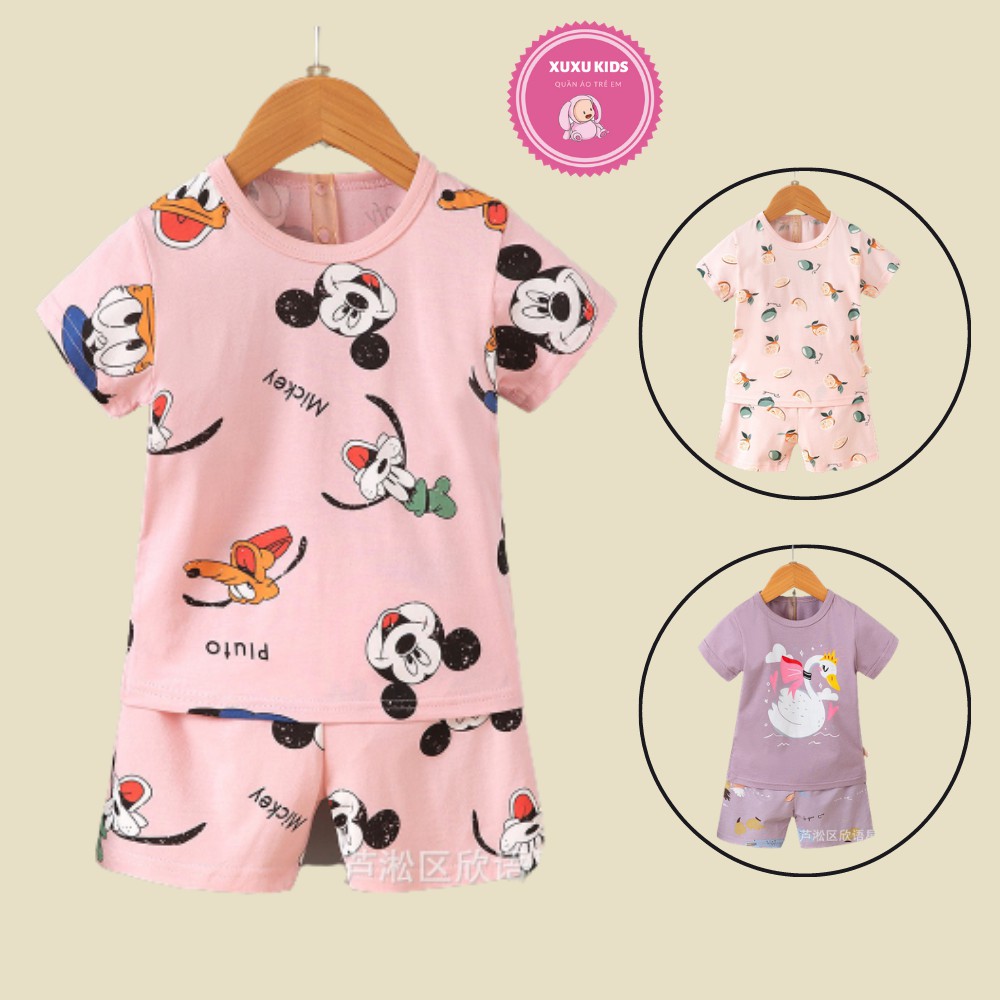 Bộ cộc tay cho bé, quần áo trẻ em mùa hè Quảng Châu xuất Hàn chất cotton cho bé gái XuXu Kids size từ 8 đến 16kg