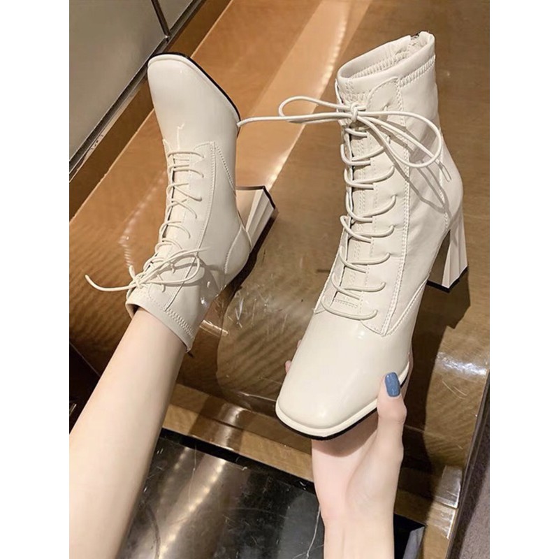 Boots da bóng buộc dây khoá sau cao 7cm