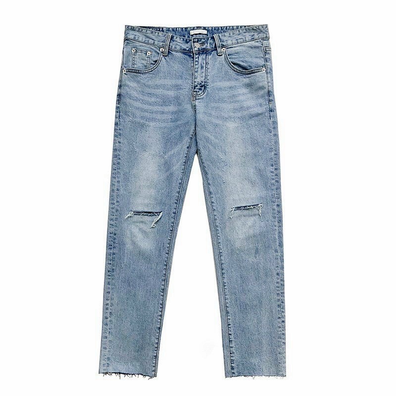 QUẦN JEANS SKINNY XANH CO DÃN RÁCH GỐI CẮT LINE (có hình chụp thật)