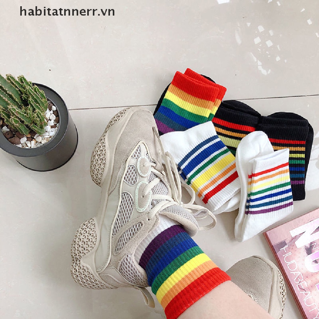 Vớ Giữ Ấm Họa Tiết Sọc Cầu Vồng LGBT Thời Trang Đường Phố Hàn Quốc Vui Nhộn Dành Cho Bạn Nữ